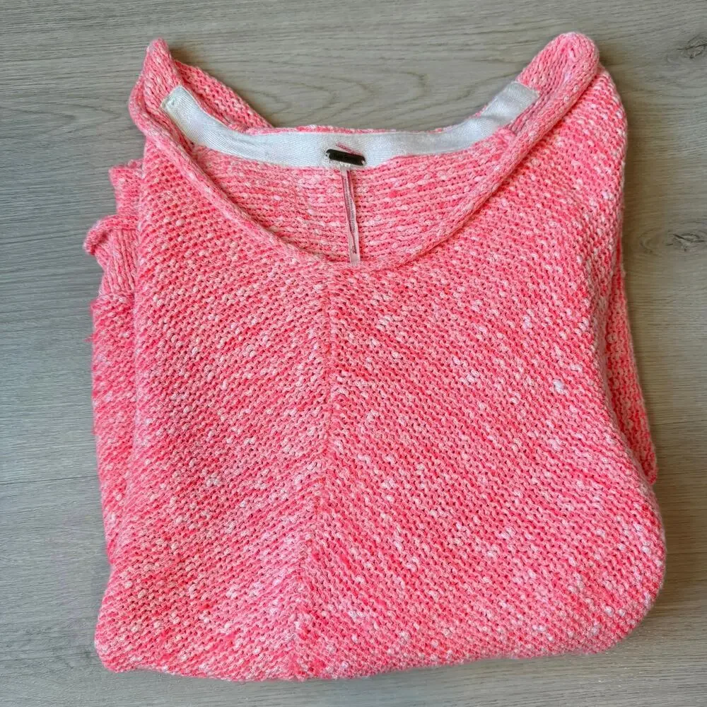 Free People Bright Lights Sweater Knit Neon Flamingo Pink Oversized Small Slouch - Picture 5 of 5